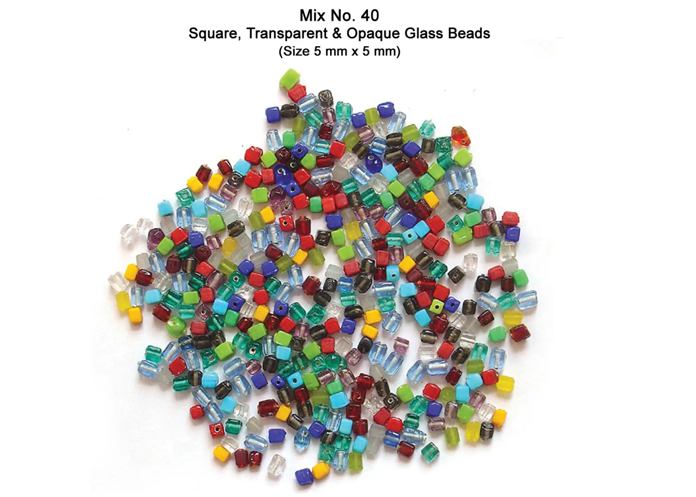 Square, Transparent & Opaque Glass Beads (Size 5 mm x 5 mm)